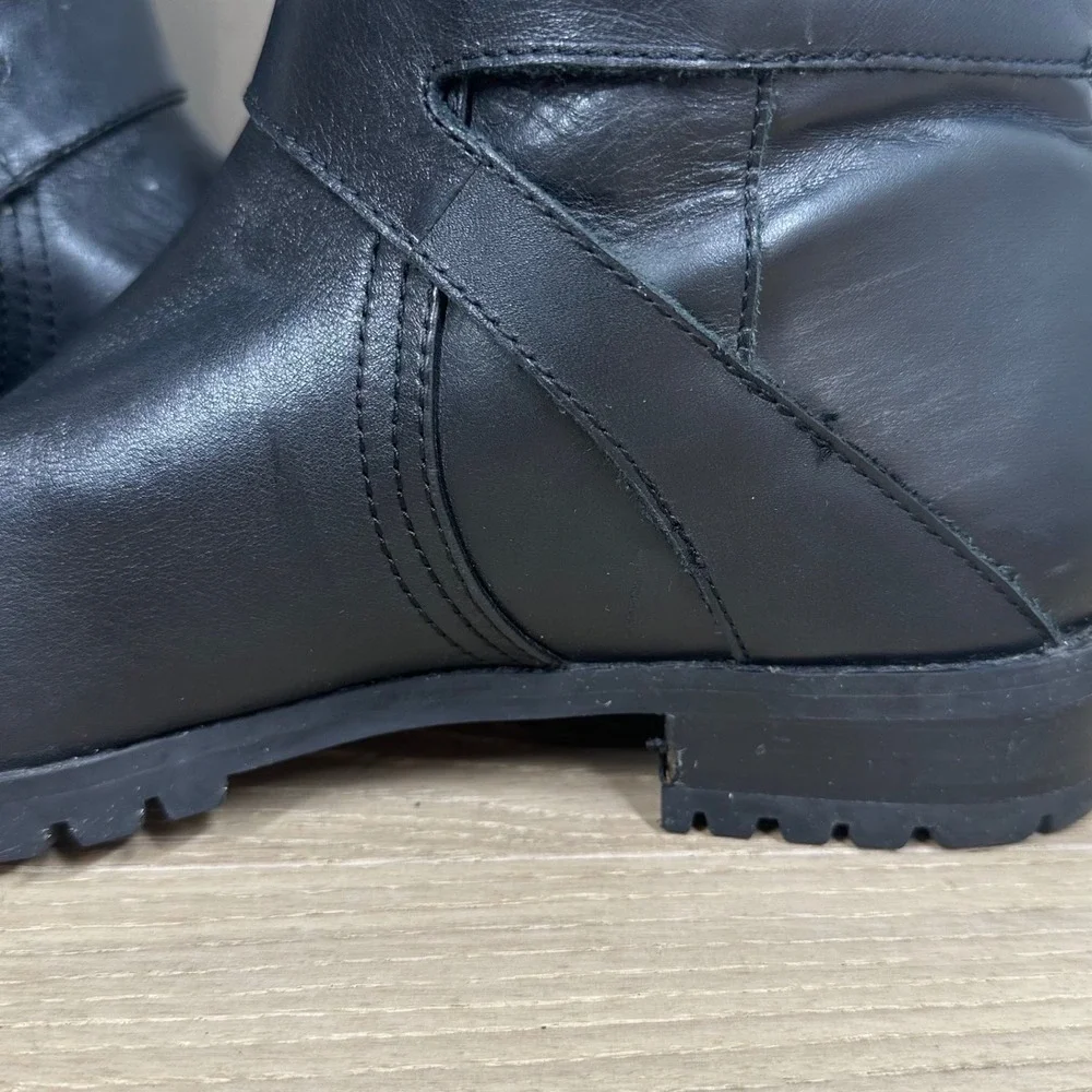 Adrienne Vittadini Boots Women 9 Black Leather Knee High Moto Buckle Riding